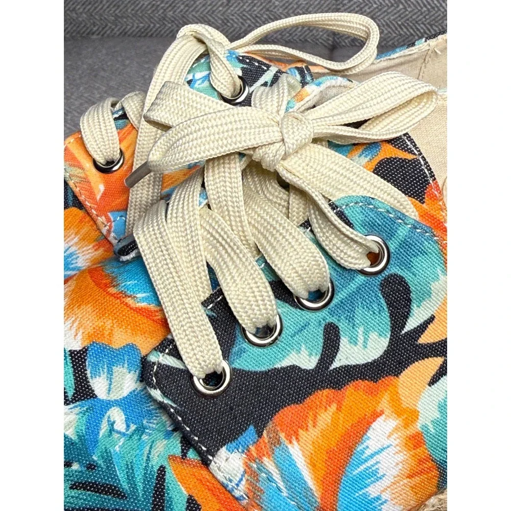 Nicole NClarice Tropical Floral Espadrille Platform‎ Sneakers Orange Blue 7.5M